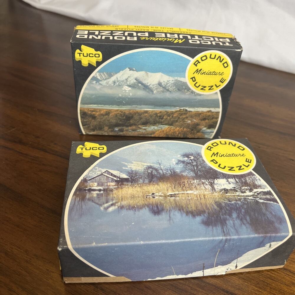 2 Tuco Round Mini Puzzles - Winters Stillness & Lofty Peaks - 55+ Piece Complete